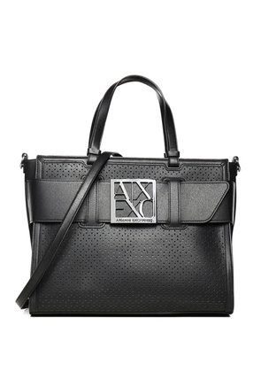 Armani Exchange logo plaque perforated shoulder bag - Black
