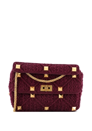 Valentino Garavani Pre-Owned Roman Stud Flap Bag Knitted Cashmere Large crossbody bag - Purple