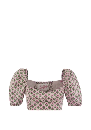 MC2 Saint Barth floral puff-sleeve crop top - Pink