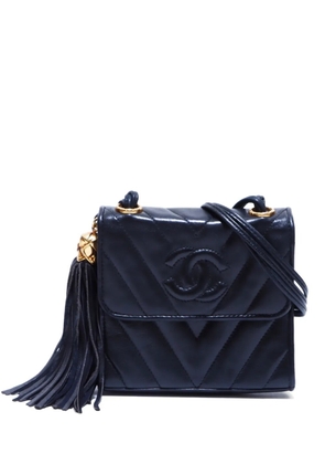 CHANEL Pre-Owned 1989-1991 Chevron CC-stitch flap shoulder bag - Black