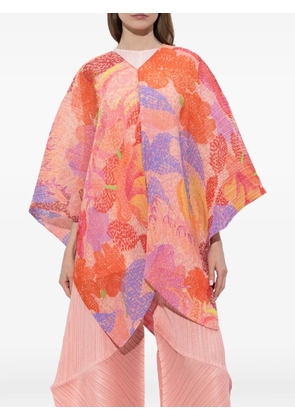 Pleats Please Issey Miyake pleated floral print poncho - Pink