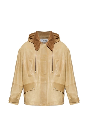LOEWE corduroy-collar leather jacket - Neutrals