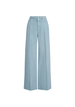 Brunello Cucinelli garment-dyed cotton and linen cover loose trousers with monili - Blue