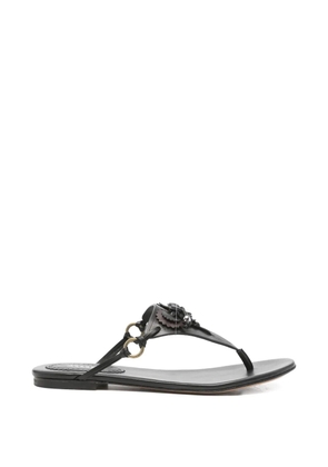 ISABEL MARANT Elato leather flowers-detail flat sandals - Black