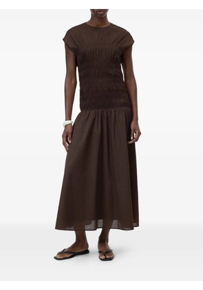 Closed shirred midi dress - Brown