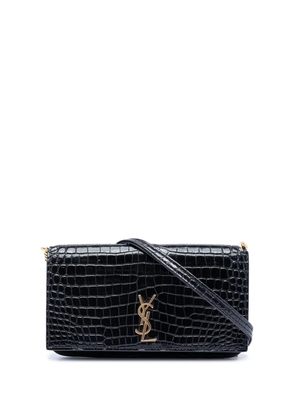 Saint Laurent Pre-Owned 2022 Croc Embossed Leather Cassandre Phone Holder crossbody bag - Black