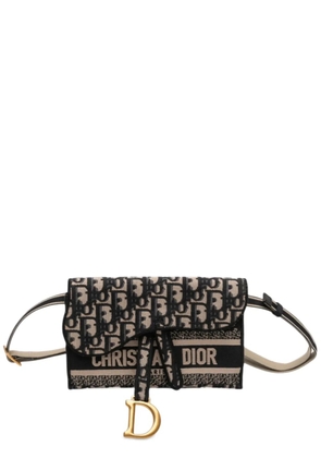 Christian Dior Pre-Owned 2021 Oblique Canvas Embroidered Saddle Slim Pouch belt bag - Blue