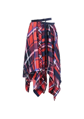 sacai plaid pleated asymmetric wrap skirt - Red