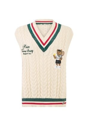 Philipp Plein embroidered cable-knit V-neck vest - Neutrals
