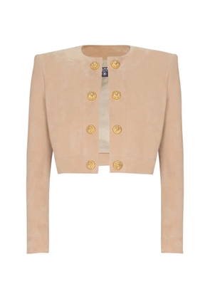 Balmain button cropped leather jacket - Neutrals