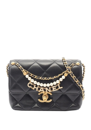 CHANEL Pre-Owned 2021-2026 Mini Square Quilted Lambskin Pearl Twist Flap crossbody bag - Black