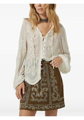 SCARLETT POPPIES Ultane embroidered tie blouse - White