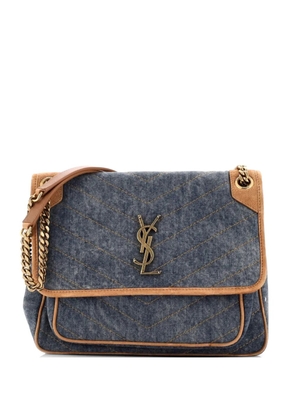 Saint Laurent Pre-Owned Niki Chain Flap Bag Matelasse Chevron Denim with Suede Medium shoulder bag - Blue