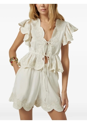 SCARLETT POPPIES Terrel ruffled embroidered top - White