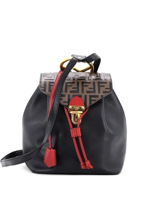 Fendi Pre-Owned Drawstring Flap Leather with Zucca Embossed Detail Small backpack - Black