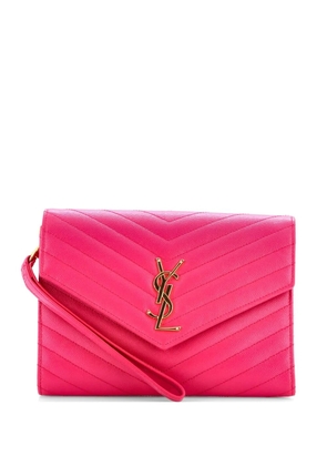 Saint Laurent Pre-Owned Classic Monogram Envelope Wristlet Matelasse Chevron Leather clutch bag - Pink