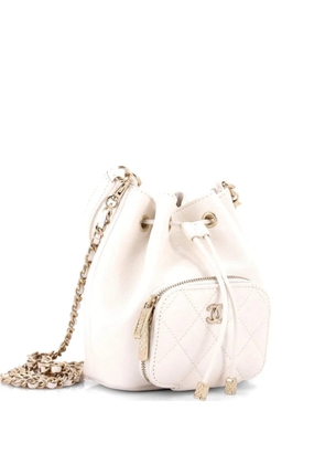 CHANEL Pre-Owned Business Affinity Top Handle Drawstring Quilted Caviar Mini bucket bag - White