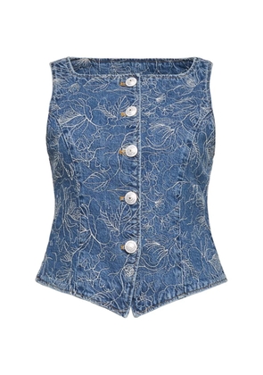 Cinq A Sept floral button-denim vest - Blue