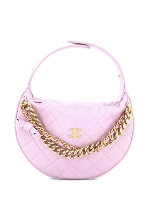 CHANEL Pre-Owned Double Chain Bow Pouch Quilted Caviar Mini hobo bag - Purple