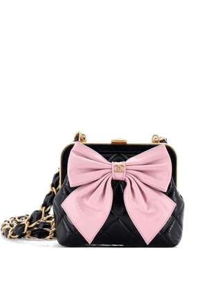 CHANEL Pre-Owned Bow Frame Clutch With Chain Quilted Patent with Lambskin Mini crossbody bag - Black