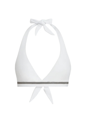 Brunello Cucinelli techno-jersey bikini top with monili - White