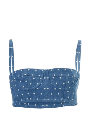 Carolina Herrera polka-dot denim cropped bustier top - Blue