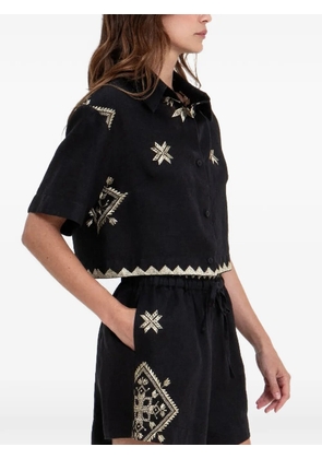 GREEK ARCHAIC KORI embroidered-details cropped top - Black
