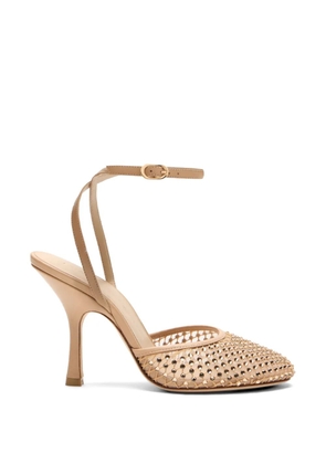 Stuart Weitzman Bareitall crystal-embellished ankle strap pumps - Neutrals