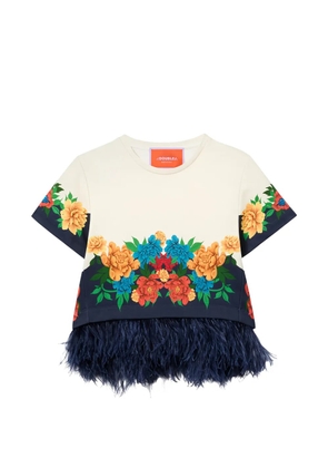 La DoubleJ La Scala feather floral T-shirt - Neutrals