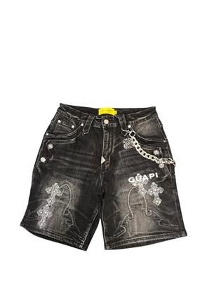 GUAPI rhinestone gothic denim shorts - Black