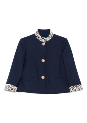 Valentino Garavani lace-trimmed button-detail jacket - Blue