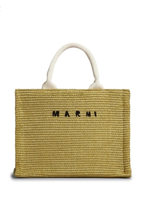Marni woven embroidered-logo shopping tote bag - Green