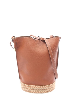 Loewe Pre-Owned 2010-2026 Leather and Raffia Anagram Gate Bucket Bag satchel - Brown