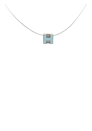Hermès Pre-Owned 2000-2025 Palladium Plated Enamel Cage D H Pendant Necklace costume necklace - Blue