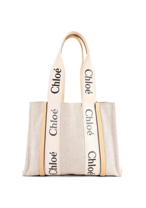 Chloé Pre-Owned Woody Canvas with Leather Medium tote bag - Neutrals