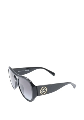 CHANEL Pre-Owned 1986-1998 round-frame logo-detail sunglasses - Black