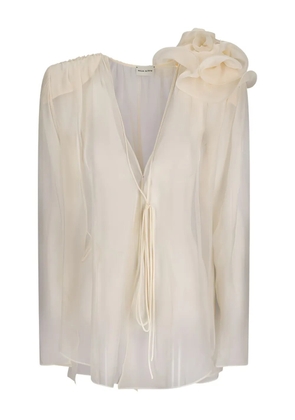 Magda Butrym silk rose-embellished top - Neutrals