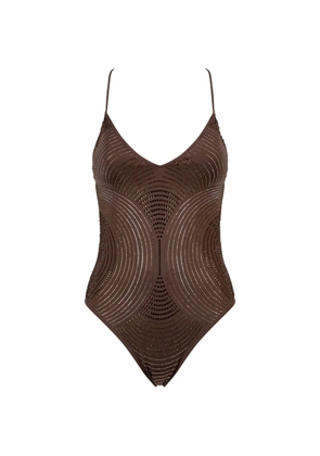 Pin Up Stars embellished v-neck swimsuit - Brown