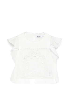Self-Portrait lace-detail ruffled top - White