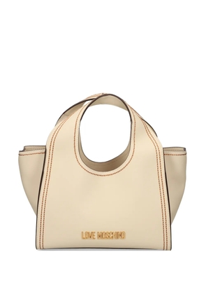 Love Moschino logo-plaque stitched tote bag - Neutrals