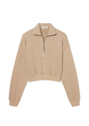 ETERNE cropped half-zip cotton polo top - Neutrals