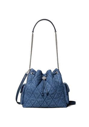 Tory Burch Charlie quilted denim drawstring shoulder bag - Blue