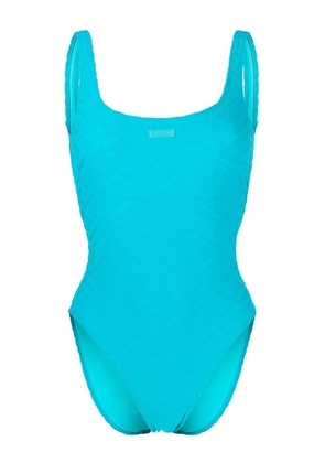 Versace logo patch monogram-print swimsuit - Blue