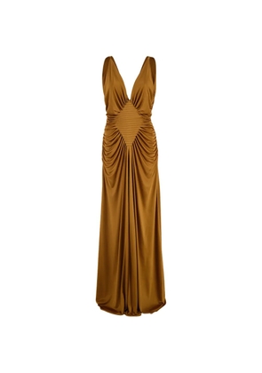 Versace pleated V-neck gown - Brown