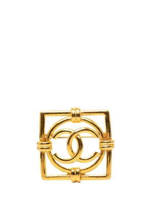 CHANEL Pre-Owned 1980-1990 CC Gold Plated Square Brooch costume brooch