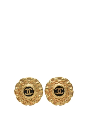 CHANEL Pre-Owned 1994 CC Gold Plated Resin Round Clip On Earrings costume earrings - Black
