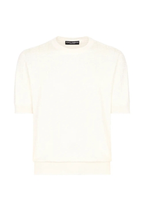 Dolce & Gabbana silk jacquard round-neck sweater with DG logo - Neutrals