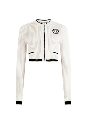 Philipp Plein hexagon-detail ribbed cardigan - White