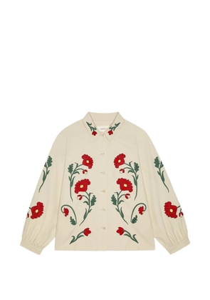 The Great. Commodore floral embroidered jacket - Neutrals