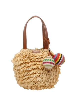 Aquazzura pompom raffia mini bag - Neutrals